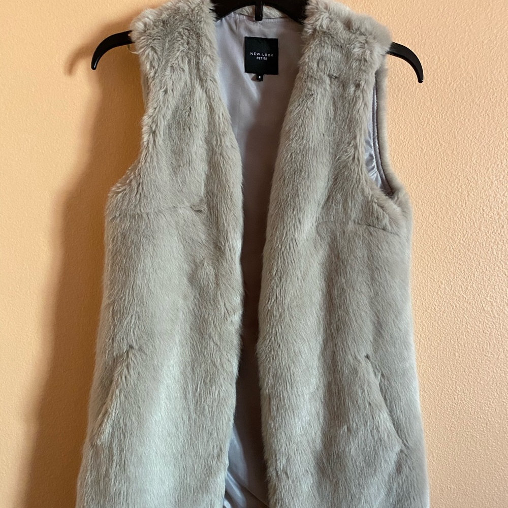 Gray/Lavender Fuzzy Vest with Pockets